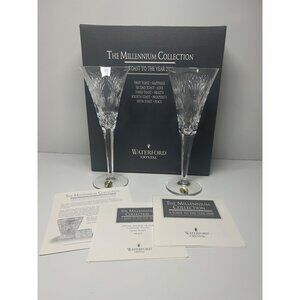 Waterford Millennium Collection Crystal Toast Wedding Flutes Vintage Set Of 2